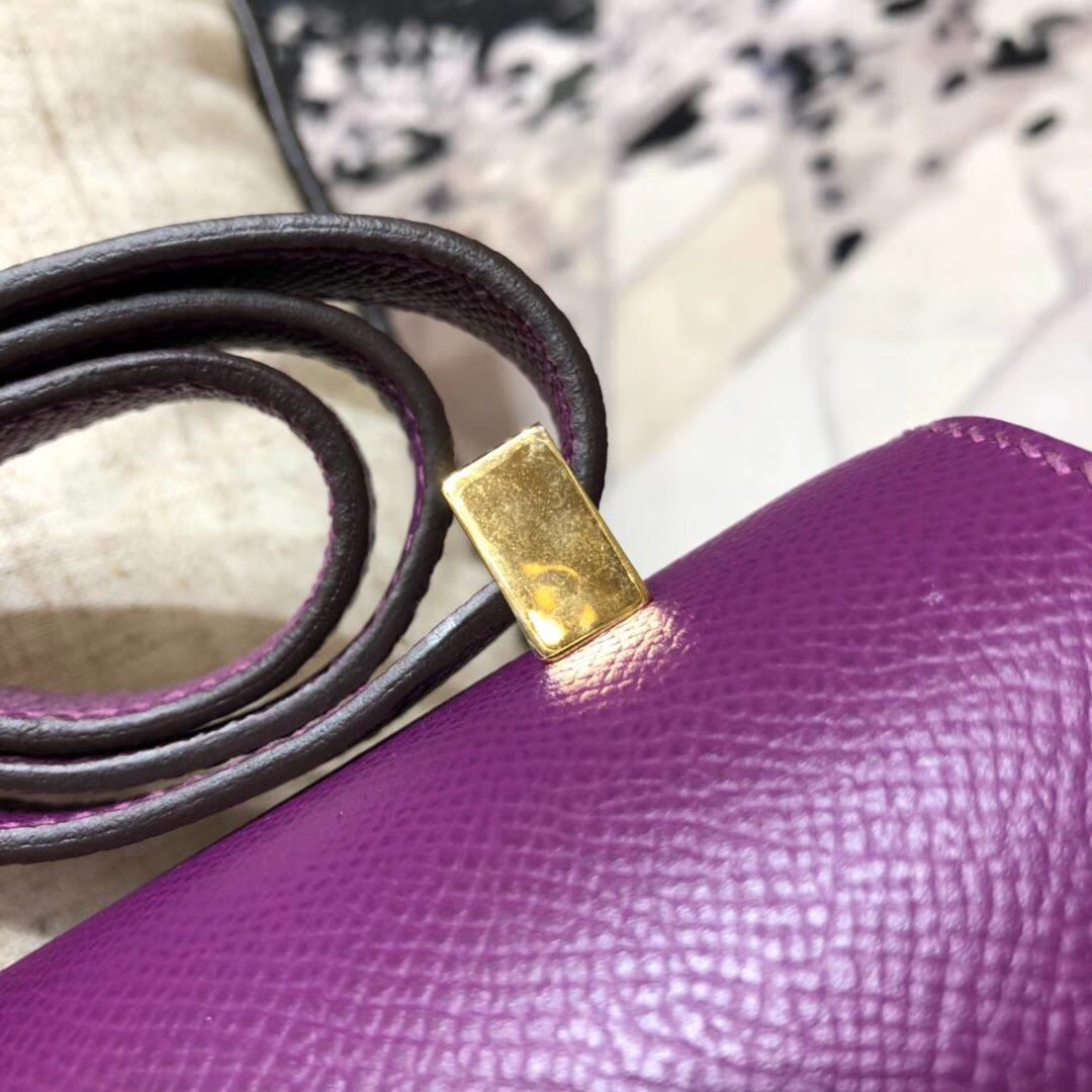 广州白云皮具城 Hermes爱马仕P9海葵紫掌纹牛皮康斯坦包Constance23CM 金扣