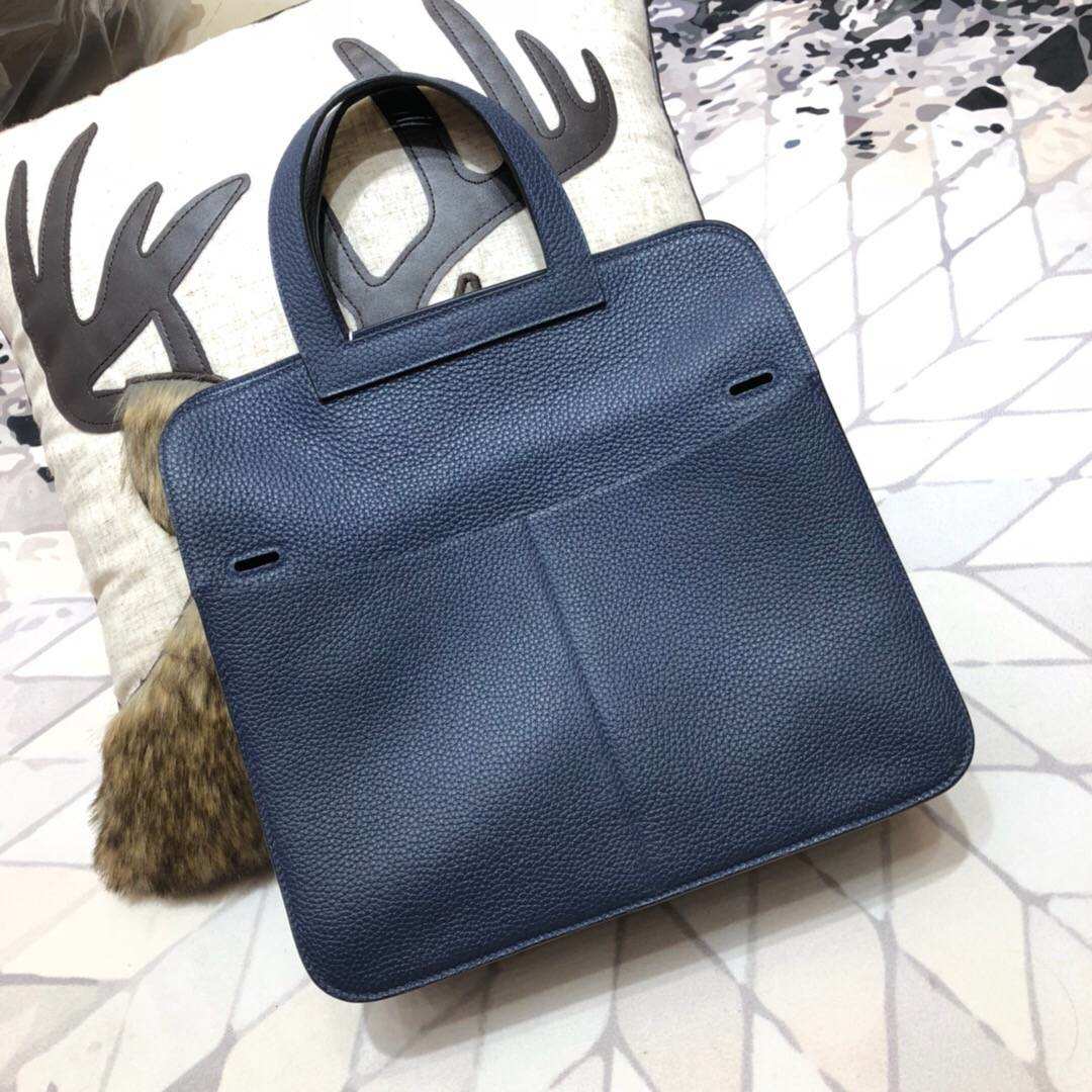 Hermes包包官网 爱马仕原厂Clemence牛皮Halzan包包手提包31CM 宝石蓝