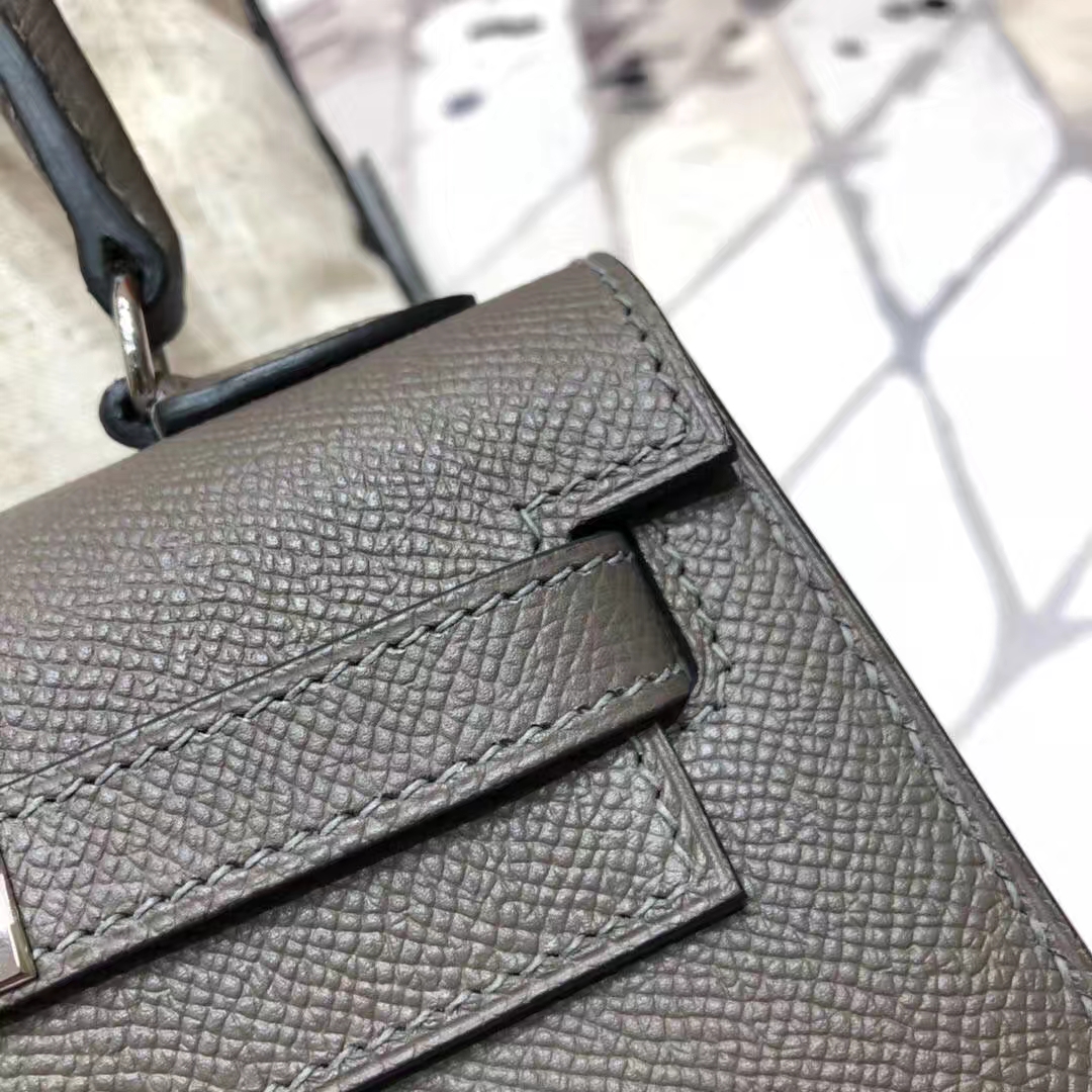 Hermes Kelly20CM 爱马仕锡器灰顶级Epsom牛皮凯莉包 银扣