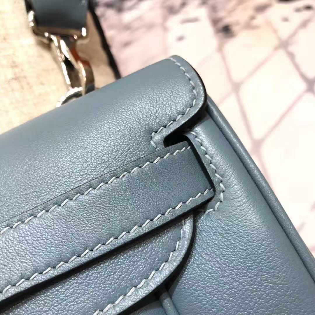 Hermes Parfums包包 爱马仕亚麻蓝原厂Swift牛皮新款单肩女包