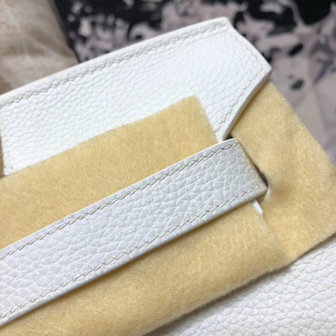 爱马仕拼色铂金包 Hermes纯白拼黑色原厂Togo小牛皮Birkin30CM 银扣