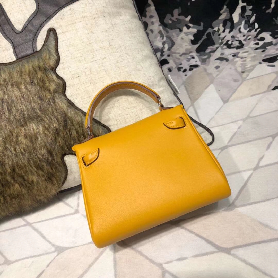 Hermes Kelly Doll 爱马仕琥珀黄Swift牛皮凯莉娃娃包手提斜挎女包 银扣