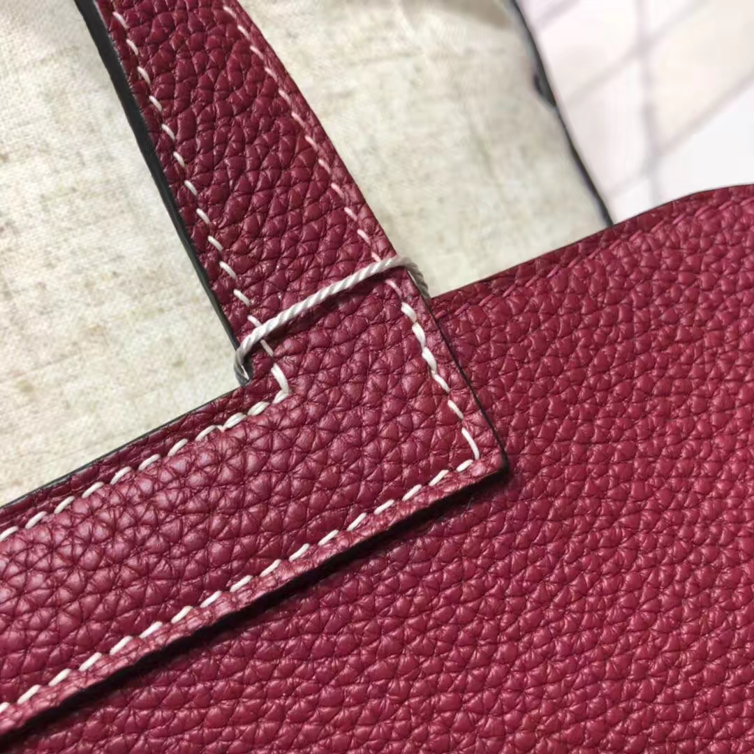 爱马仕包包批发 Hermes原厂Clemence牛皮Halzan手提包31CM 宝石红
