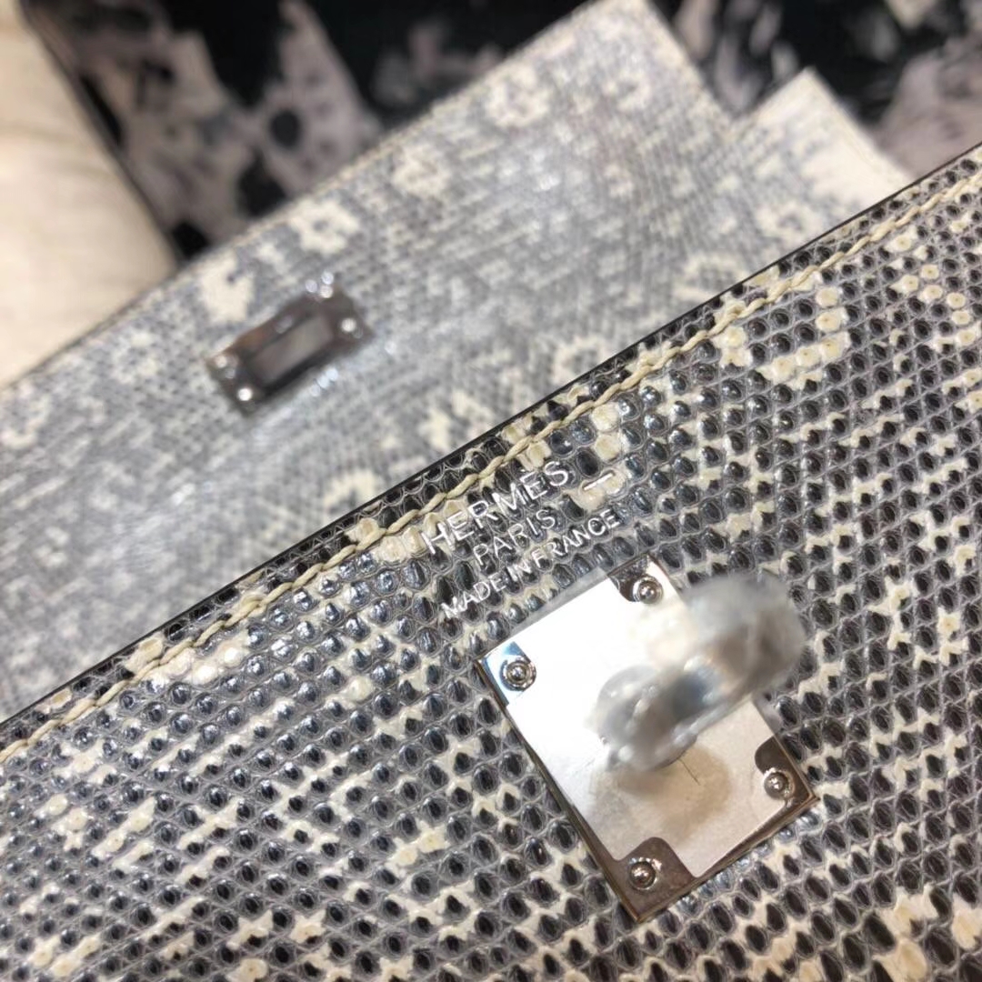 爱马仕Kelly女包 Hermes自然色原厂御用蜥蜴皮凯莉包Kelly25CM 银扣