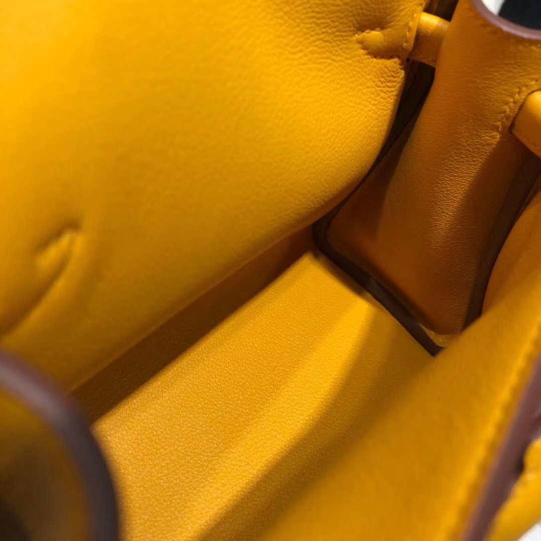 Hermes Kelly Doll 爱马仕琥珀黄Swift牛皮凯莉娃娃包手提斜挎女包 银扣