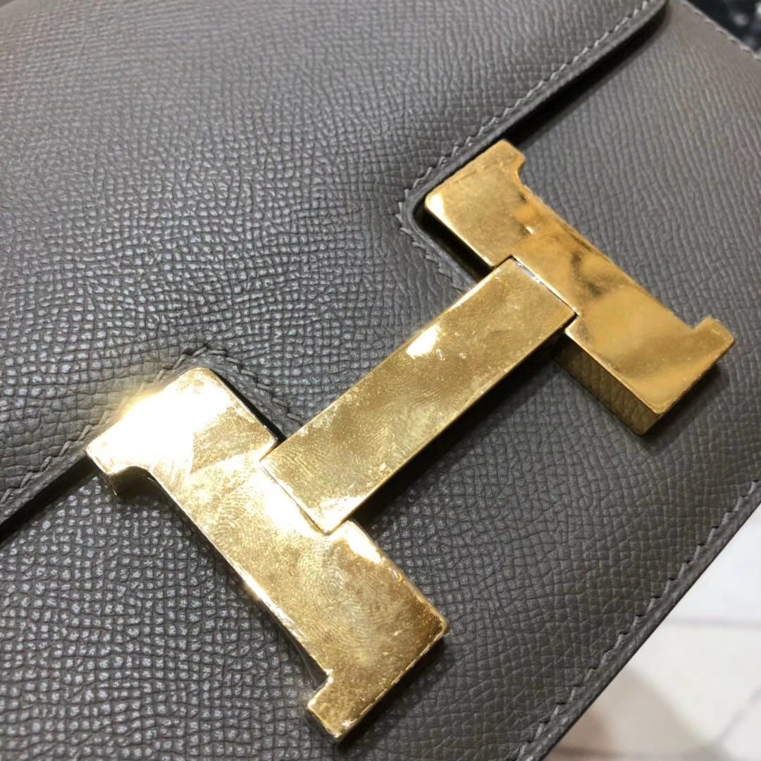 Hermes Constance23CM 爱马仕8F锡器灰原厂Epsom牛皮空姐包 金扣
