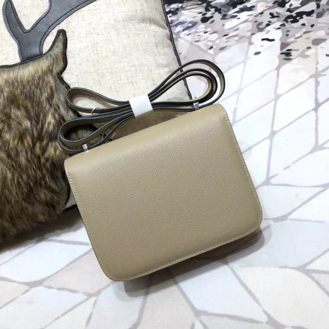 爱马仕空姐包价格 Hermes Constance19CM 斑鸠灰原厂Epsom牛皮 银扣