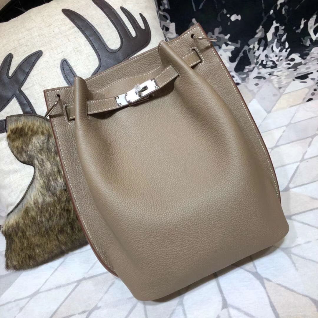 Hermes So Kelly水桶包 爱马仕CC18大象灰顶级TC牛皮新款单肩女包22CM