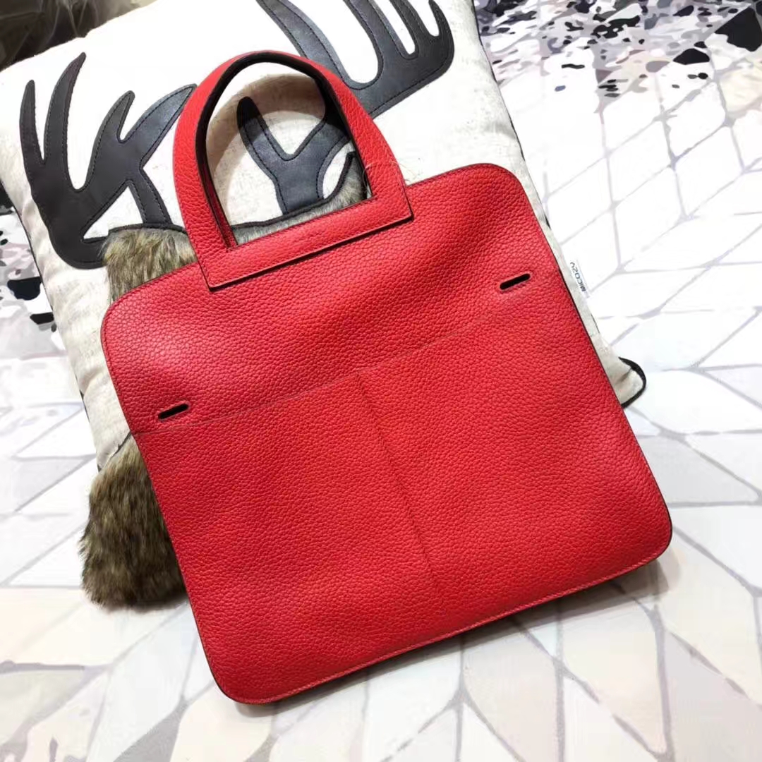 爱马仕包包价格 Hermes Halzan大红色原厂Clemence牛皮手提斜挎女包31CM