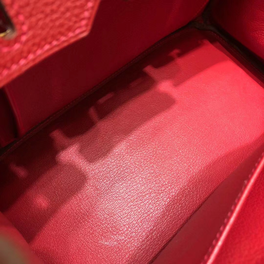 Hermes包包官网 爱马仕原厂Togo小牛皮Birkin30铂金包 爱马仕红 金扣