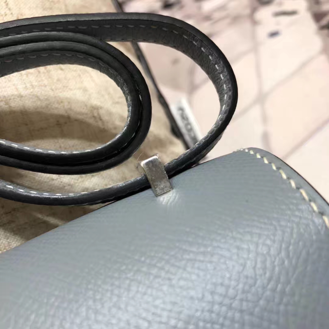 Hermes Constance19CM 爱马仕亚麻蓝原厂Epsom牛皮康斯坦包 银扣