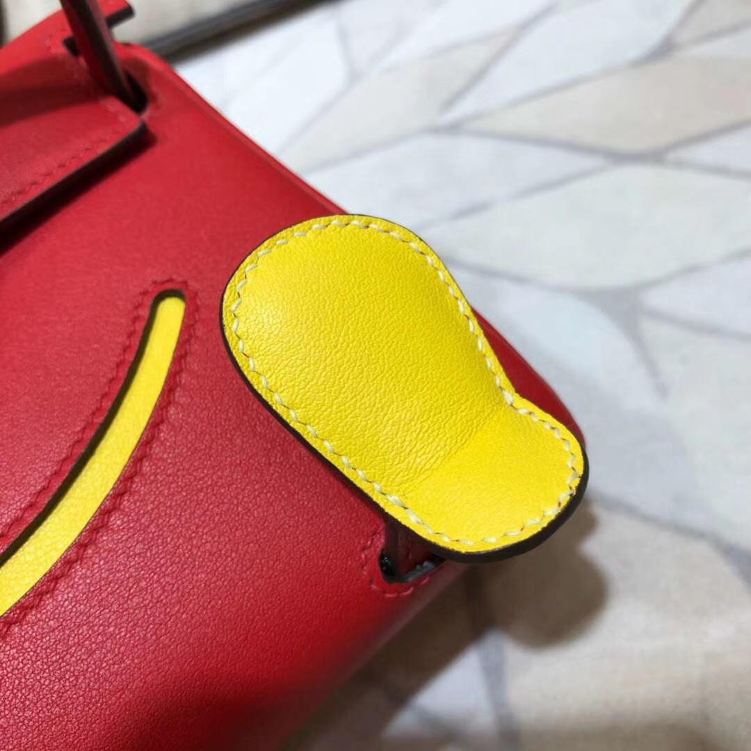 Hermes Kelly Doll 爱马仕新款女包 大红色拼黄色Swift牛皮凯莉娃娃包 银扣