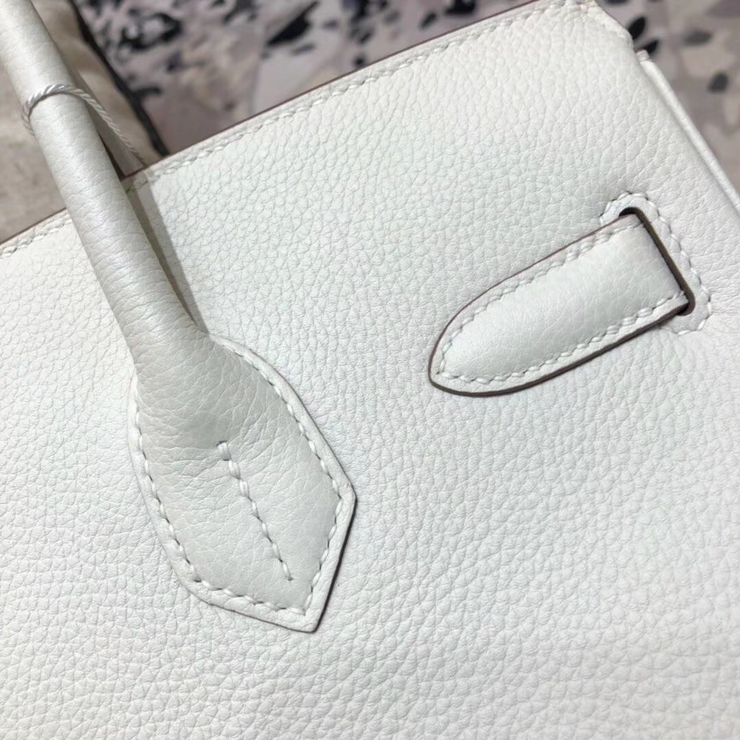 爱马仕包包尺寸 Hermes奶昔白色原厂Togo小牛皮铂金包Birkin30CM 金扣