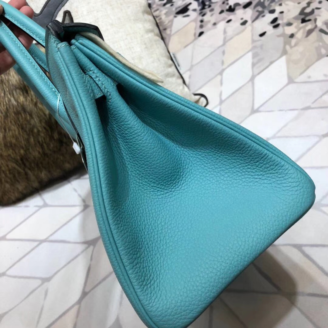 爱马仕Birkin包包 Hermes马卡龙蓝原厂Togo小牛皮铂金包Birkin30CM 金扣