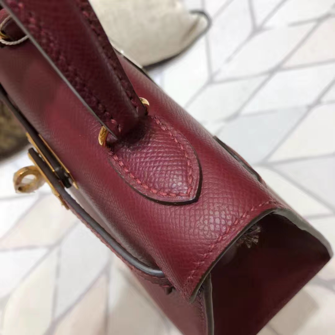爱马仕Kelly包包 Hermes宝石红原厂掌纹牛皮凯莉包Kelly20CM 金扣