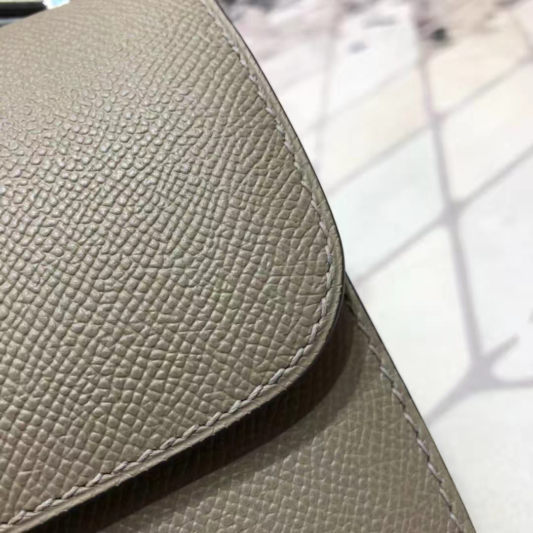 Hermes Constance19CM 爱马仕原厂掌纹牛皮空姐包斜挎女包 沥青灰
