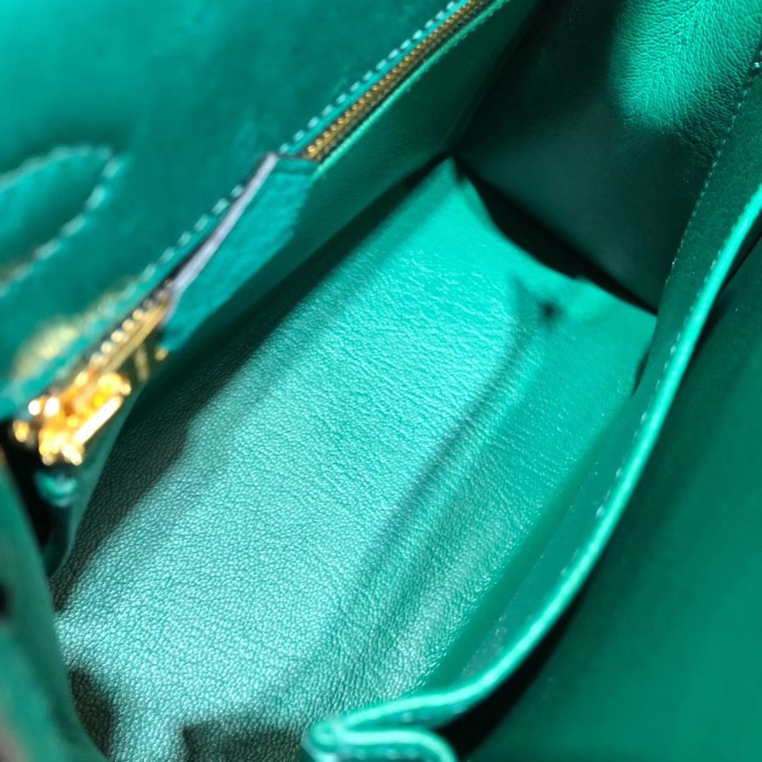 爱马仕Kelly包包 Hermes孔雀绿南非鸵鸟皮凯莉包Kelly25CM 金扣