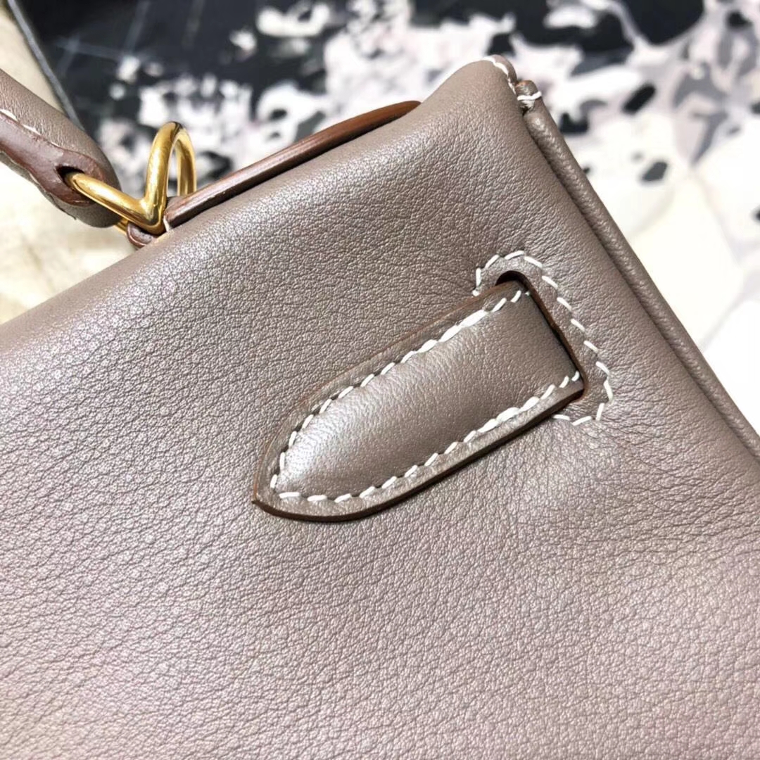 爱马仕Kelly女包 Hermes原厂Swift牛皮CC18大象灰凯莉包32CM 金扣