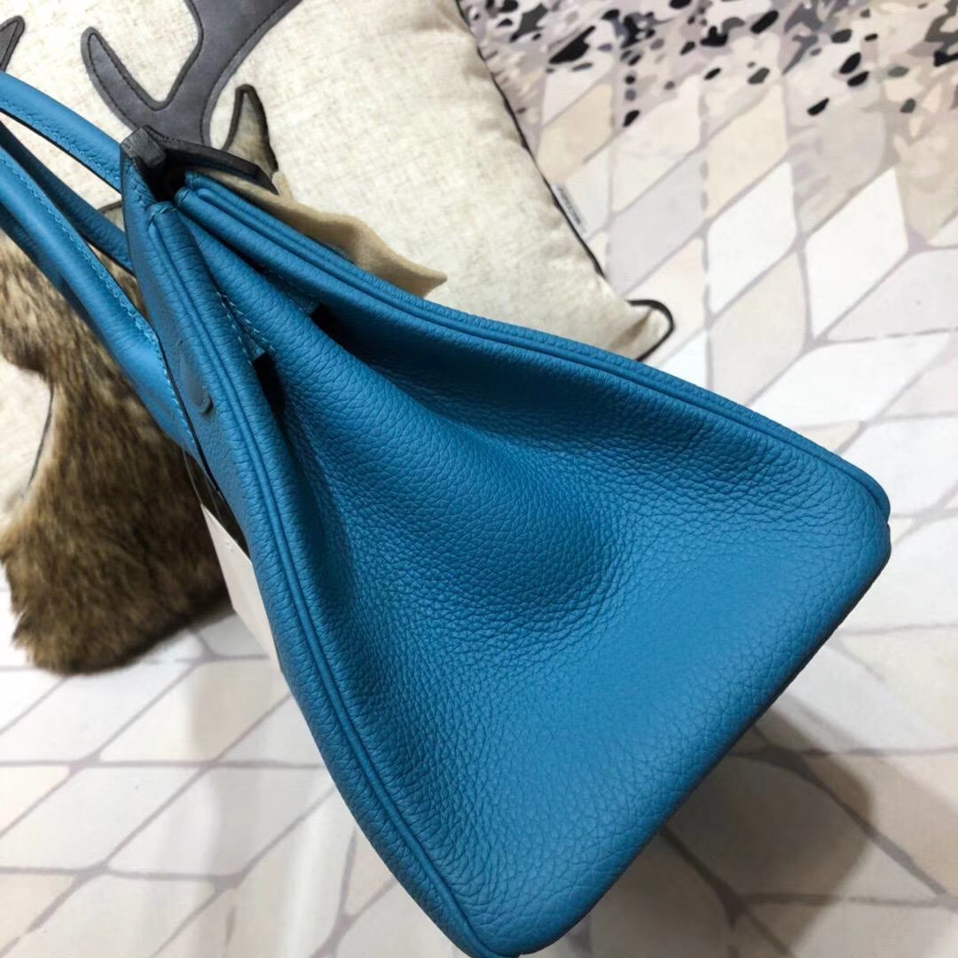 爱马仕女包价格 Hermes Birkin30CM 松石蓝原厂Togo牛皮铂金包 金扣
