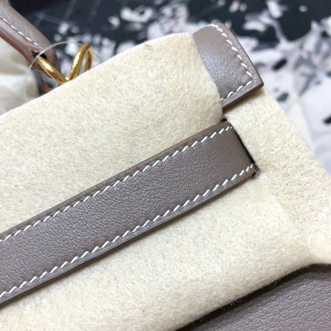 爱马仕Kelly女包 Hermes原厂Swift牛皮CC18大象灰凯莉包32CM 金扣