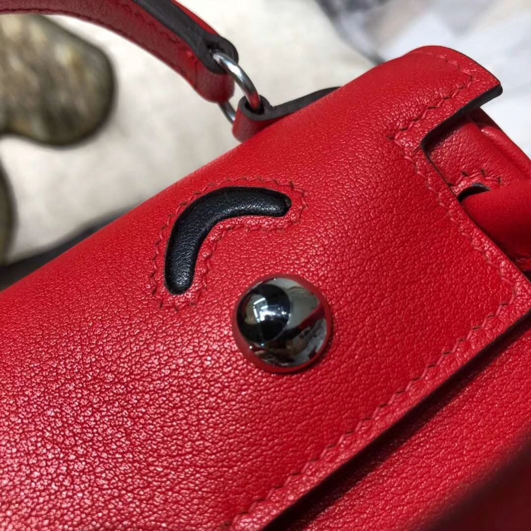 爱马仕新款女包 Hermes Kelly Doll大红色Swift牛皮凯莉娃娃包手提包 银扣