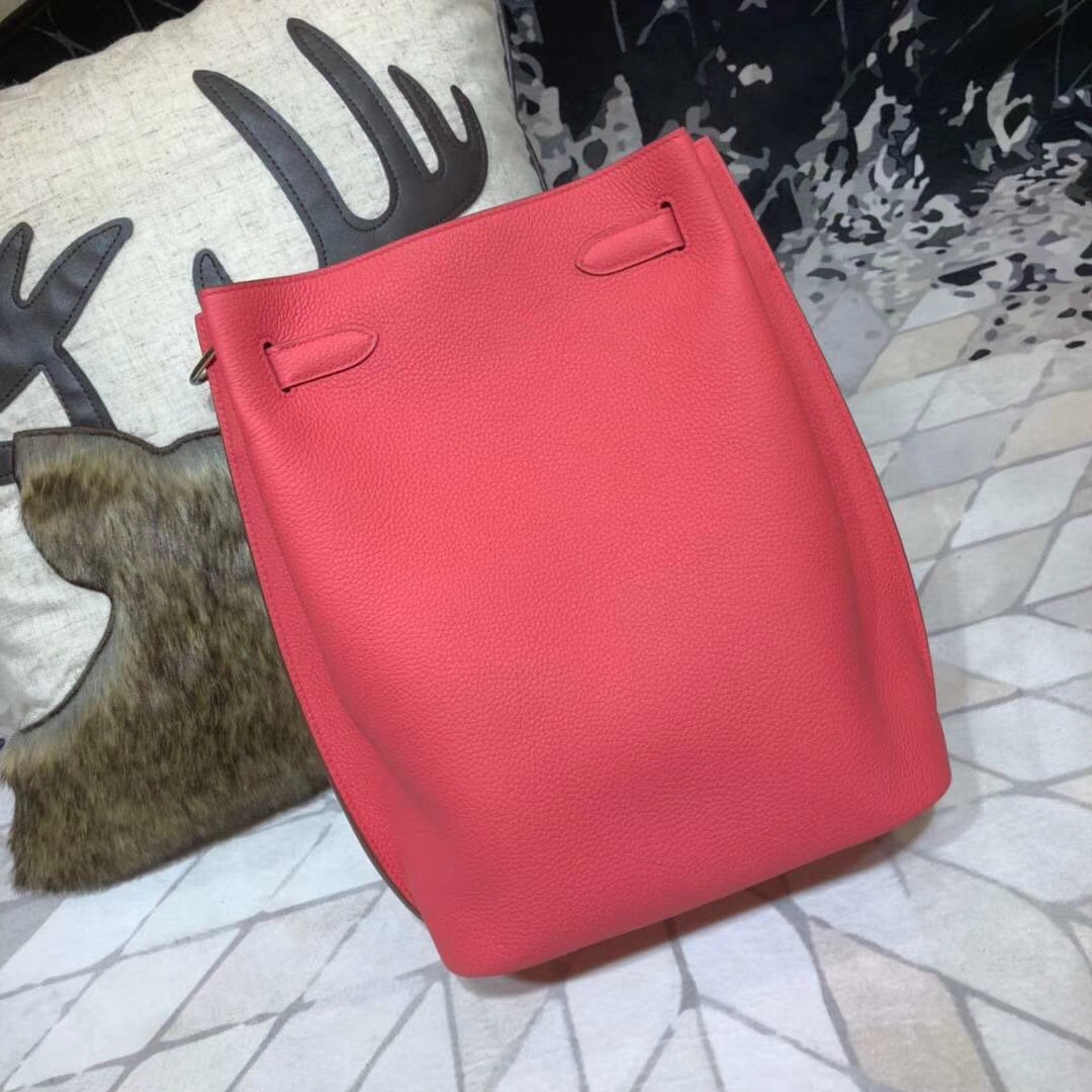 Hermes新款女包 爱马仕8W唇膏粉进口TC牛皮So Kelly水桶包22CM 银扣