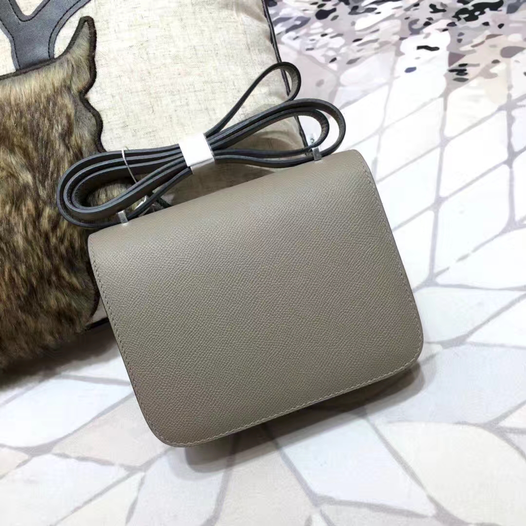 Hermes Constance19CM 爱马仕原厂掌纹牛皮空姐包斜挎女包 沥青灰