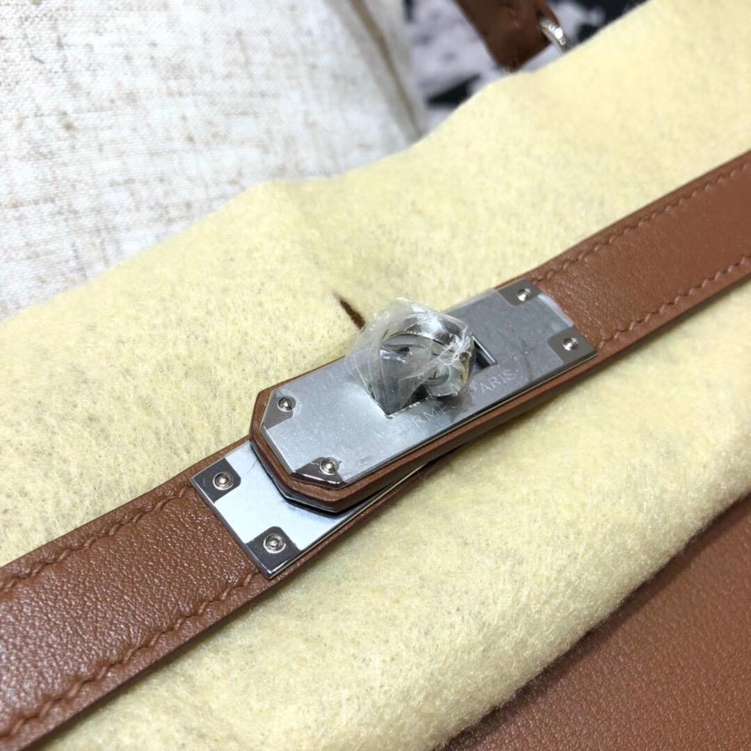 Hermes Kelly32CM 爱马仕CK37土黄色原厂Swift牛皮外缝凯莉包 银扣