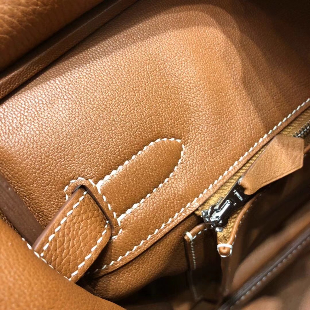 爱马仕铂金包价格 Hermes Birkin30CM 土黄色原厂Togo小牛皮 银扣