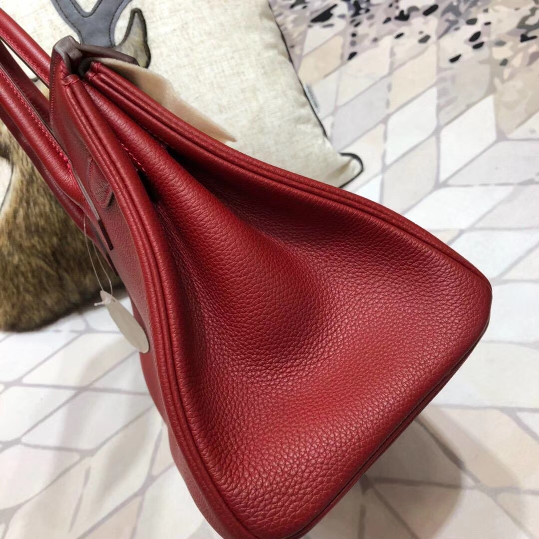 Hermes包包官网 爱马仕原厂Togo小牛皮Birkin30铂金包 爱马仕红 金扣