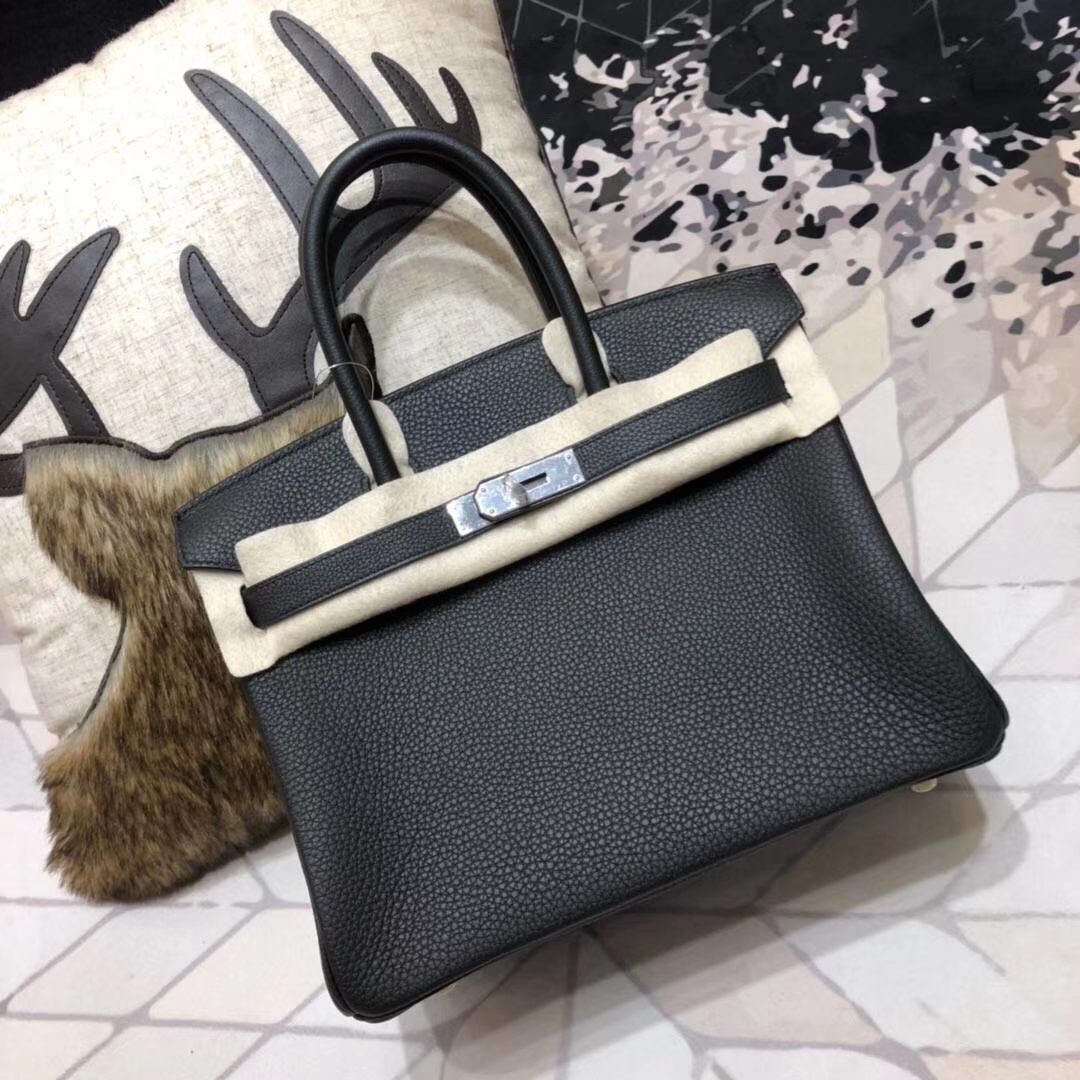 Hermes Birkin30CM 爱马仕黑色Togo小牛皮铂金包 银扣