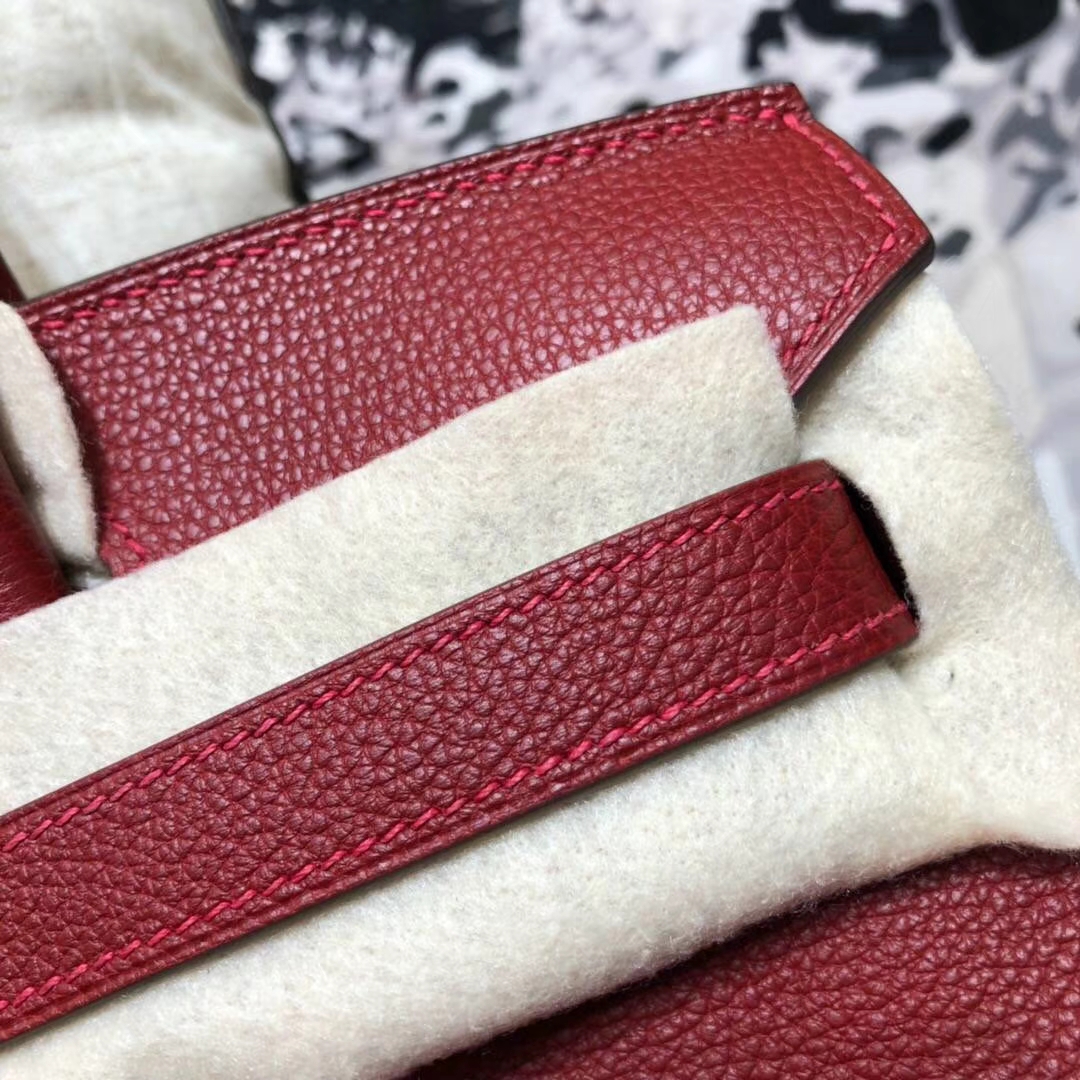 Hermes包包官网 爱马仕原厂Togo小牛皮Birkin30铂金包 爱马仕红 金扣