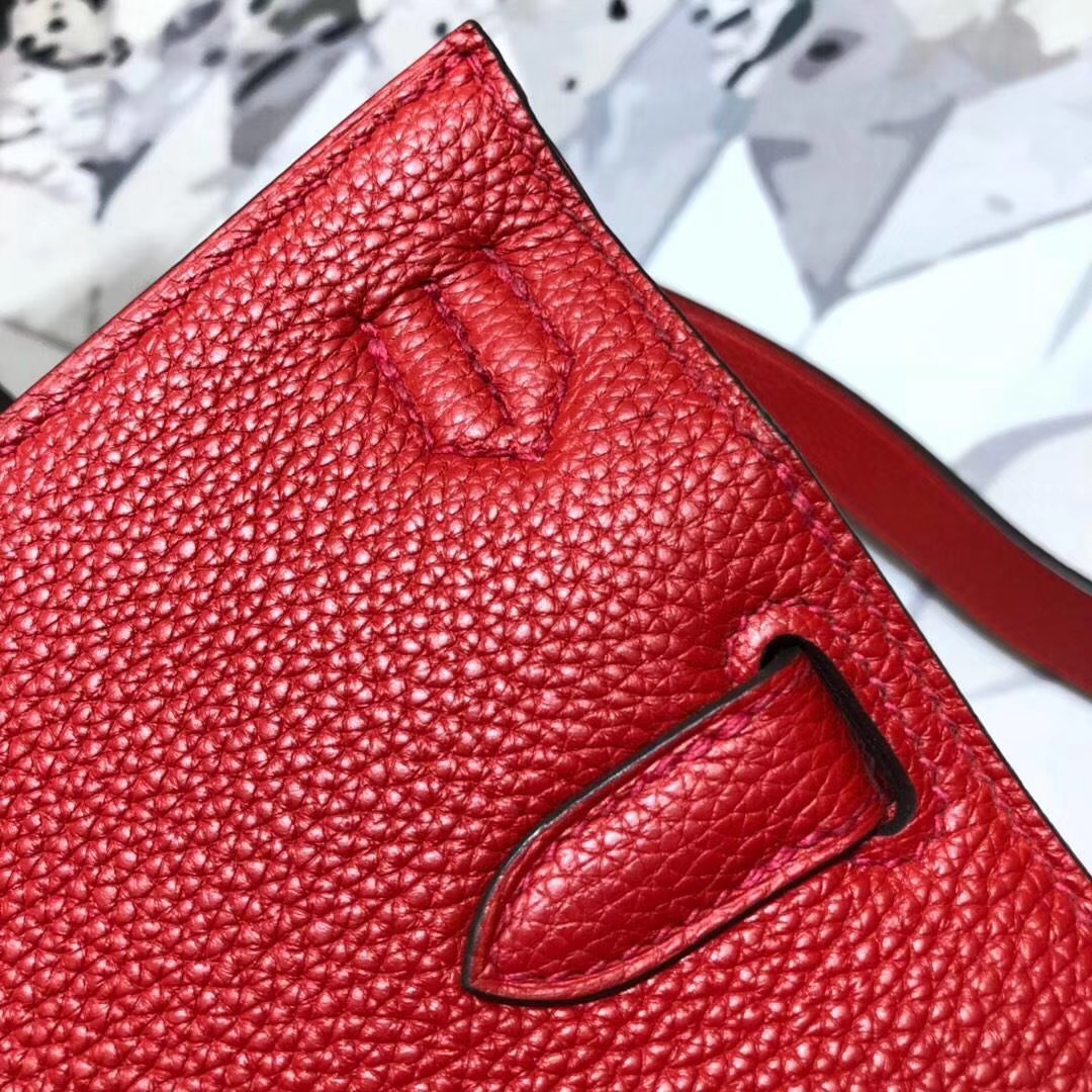 爱马仕包包价格 Hermes Jypsiere中国红原厂Togo牛皮吉普塞包 金扣