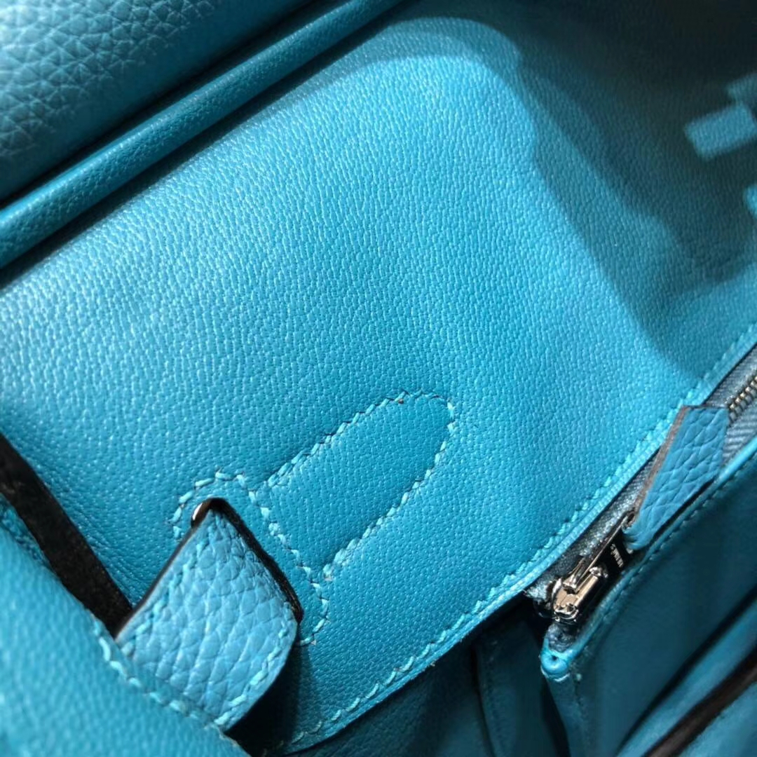 Hermes Birkin30CM 爱马仕松石蓝原厂Togo小牛皮铂金包 银扣