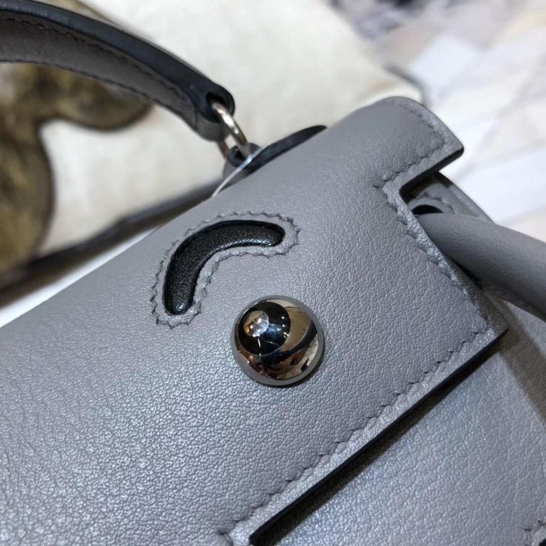 广州白云皮具城 Hermes Kelly Doll爱马仕凯莉娃娃包 铁灰色顶级Swift牛皮 银扣
