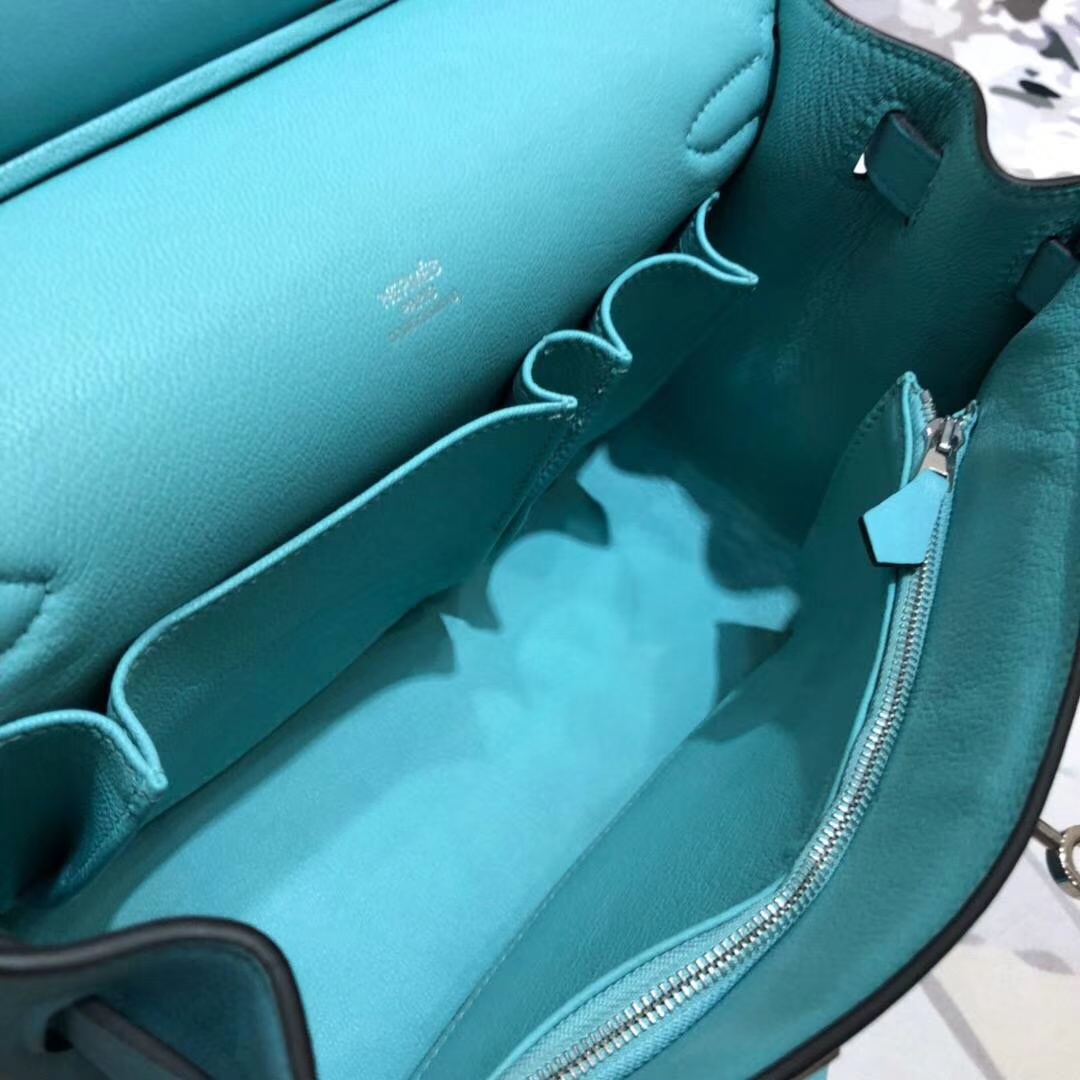 Hermes Jypsiere 爱马仕马卡龙蓝原厂Swift牛皮男女同用单肩斜挎包