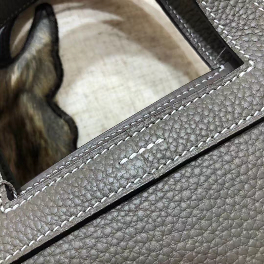 Hermes Halzan31CM 爱马仕锡器灰原厂Clemence牛皮手提斜挎女包