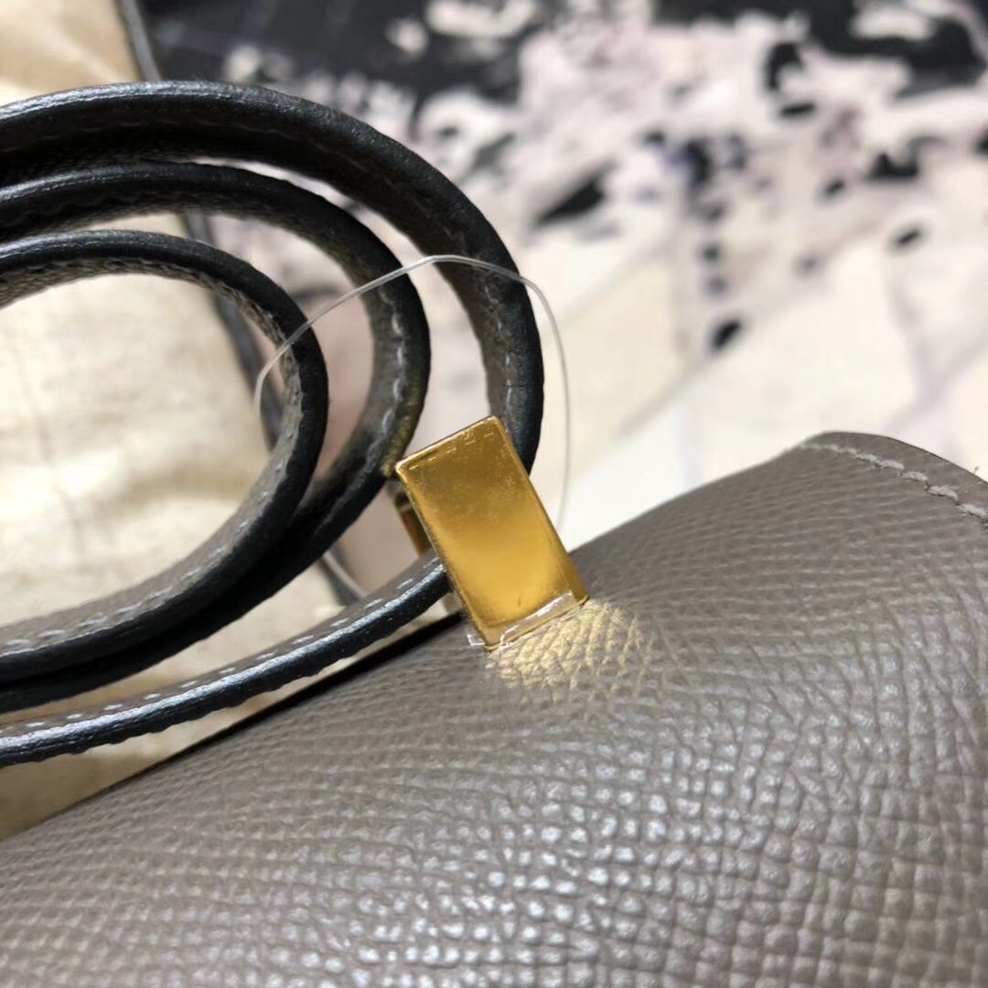 Hermes Constance23CM 爱马仕8F锡器灰原厂Epsom牛皮空姐包 金扣