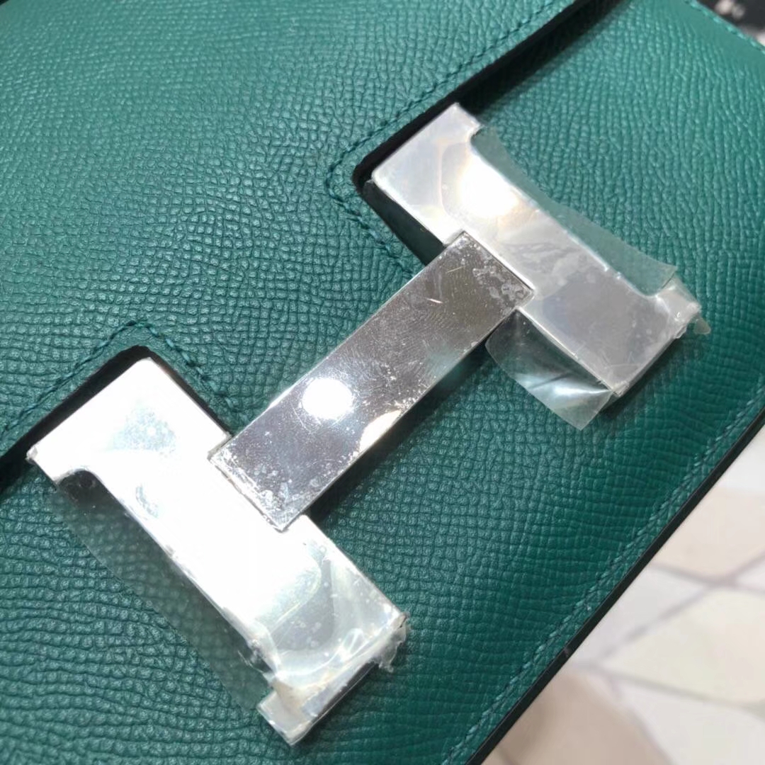 爱马仕康斯坦包 Hermes原厂掌纹牛皮空姐包Constance23CM Z6孔雀绿 银扣