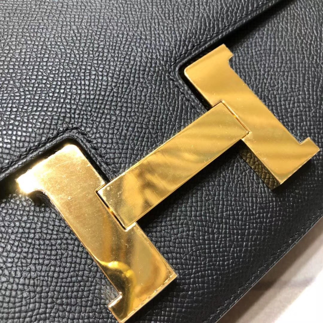 Hermes Constance23CM 爱马仕89黑色Epsom牛皮康斯坦空姐包 金扣