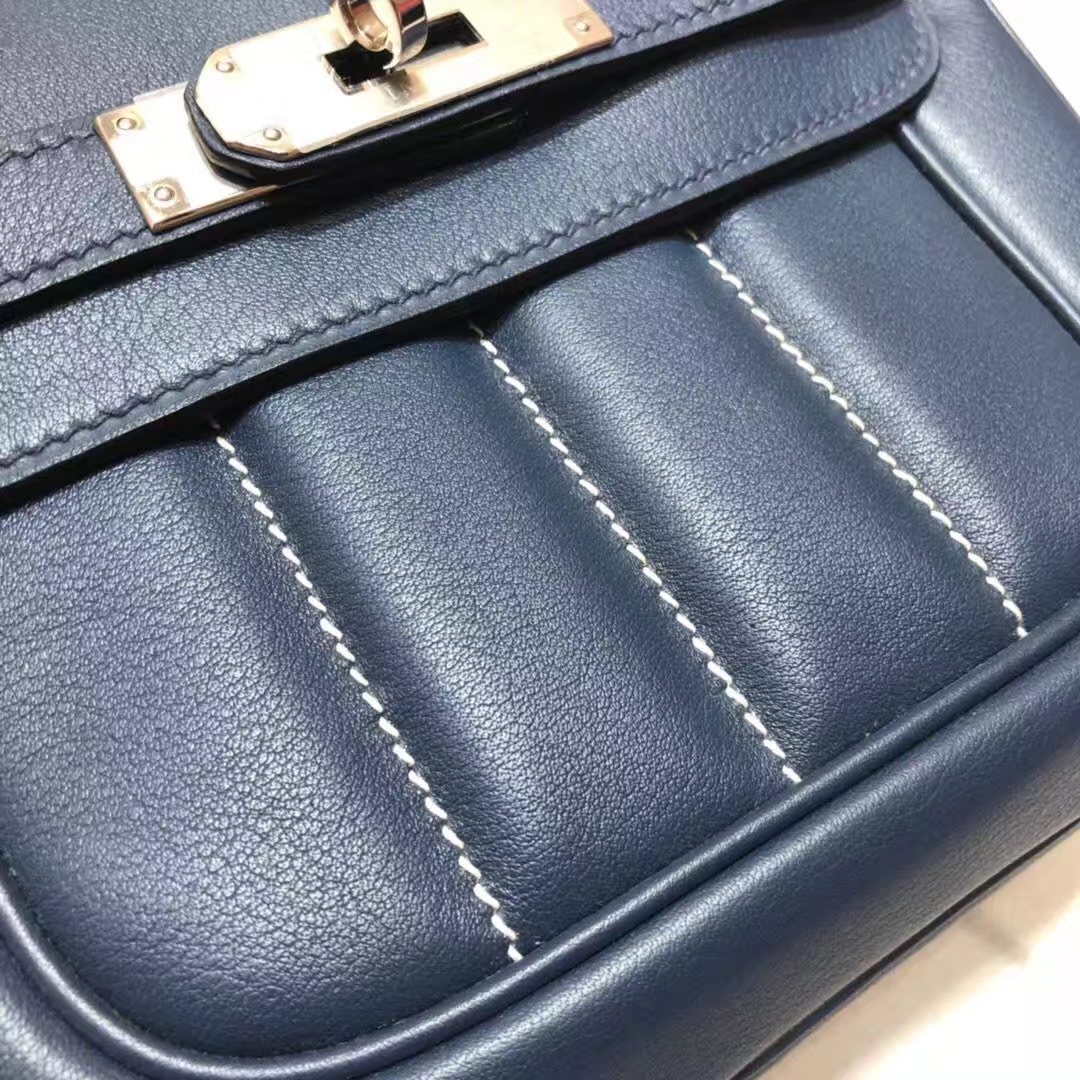 Hermes Parfums包包 爱马仕宝石蓝原厂Swift牛皮单肩斜挎女包 银扣