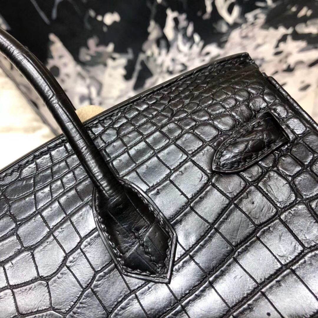 爱马仕Birkin包包 Hermes黑色亚光尼罗鳄鱼皮铂金包Birkin25CM 金扣