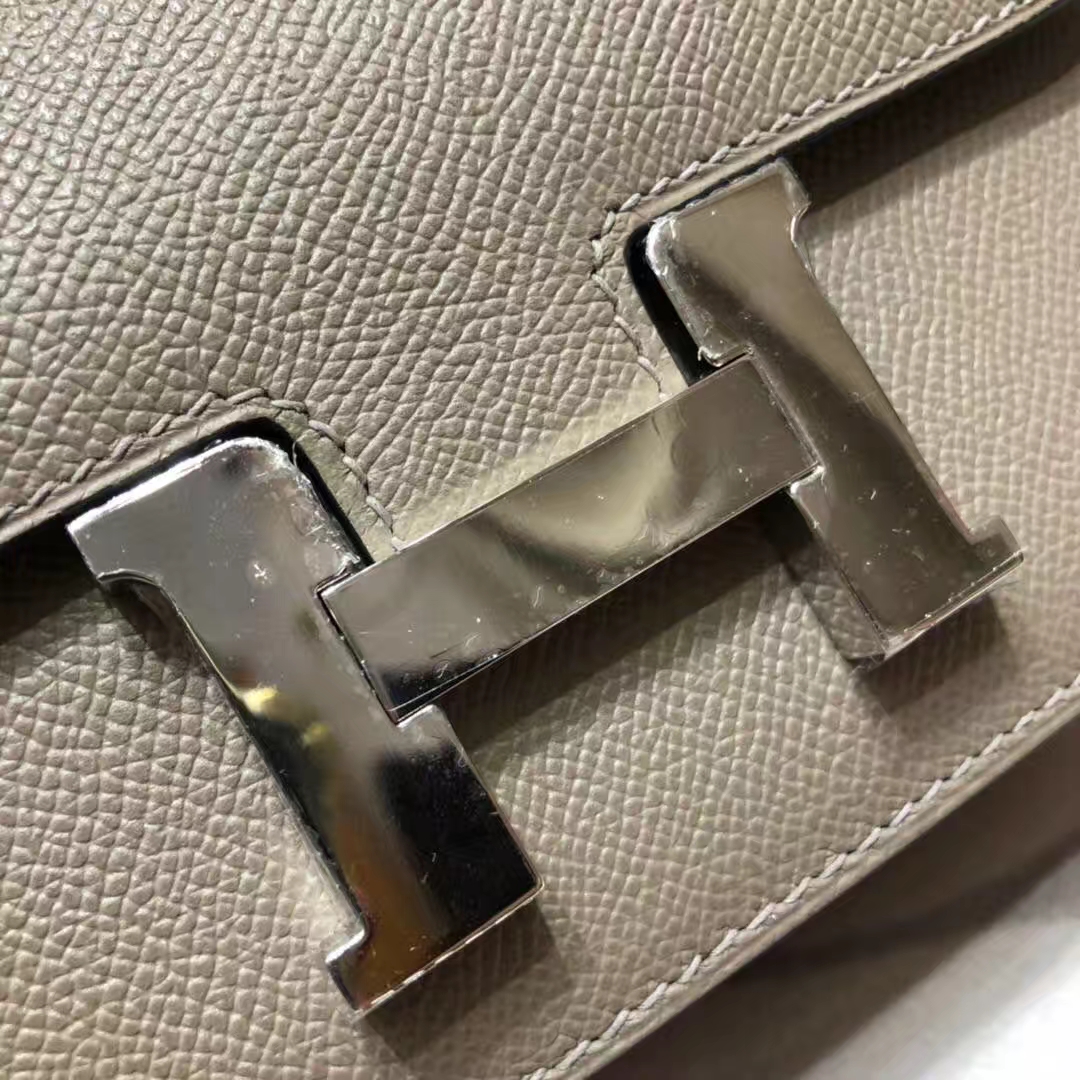 Hermes Constance19CM 爱马仕原厂掌纹牛皮空姐包斜挎女包 沥青灰