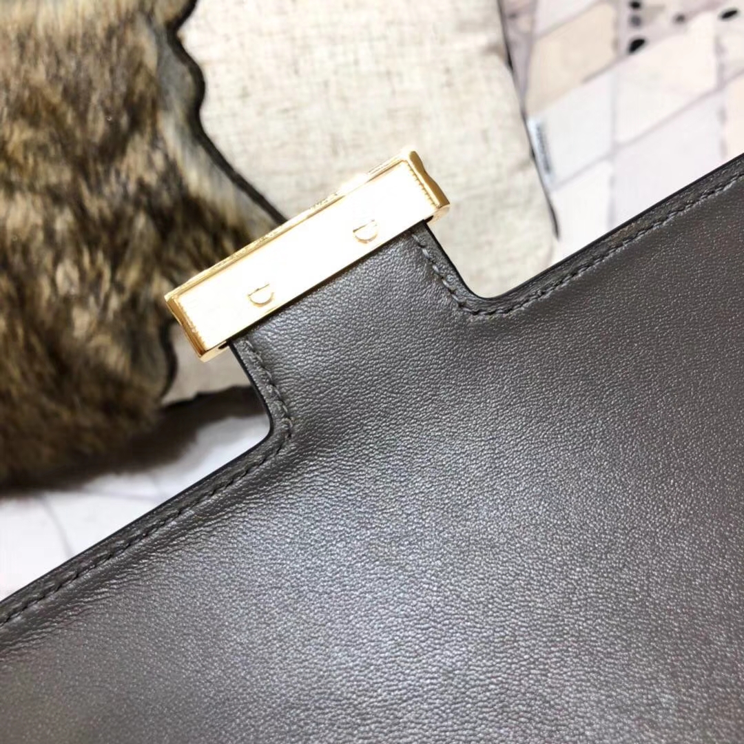 Hermes Constance23CM 爱马仕8F锡器灰原厂Epsom牛皮空姐包 金扣