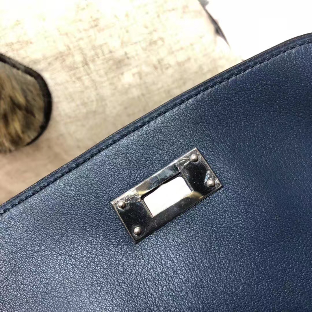 Hermes Parfums包包 爱马仕宝石蓝原厂Swift牛皮单肩斜挎女包 银扣