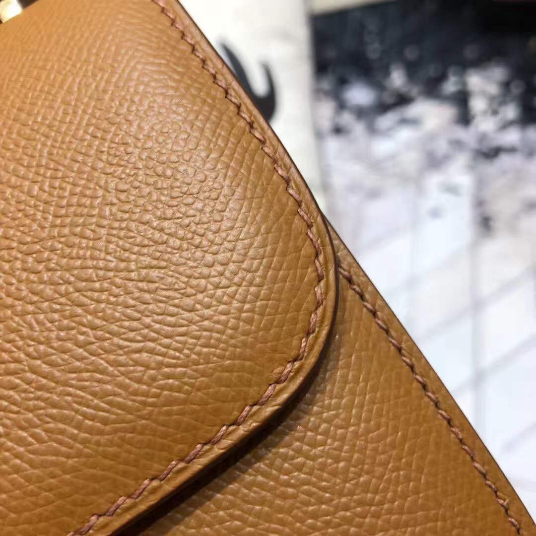爱马仕康斯坦包 Hermes Constance19CM 土黄色原厂Epsom牛皮 金扣