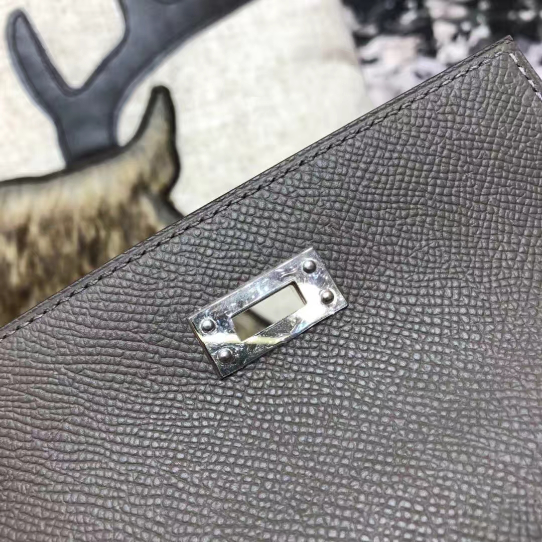 Hermes Kelly20CM 爱马仕锡器灰顶级Epsom牛皮凯莉包 银扣