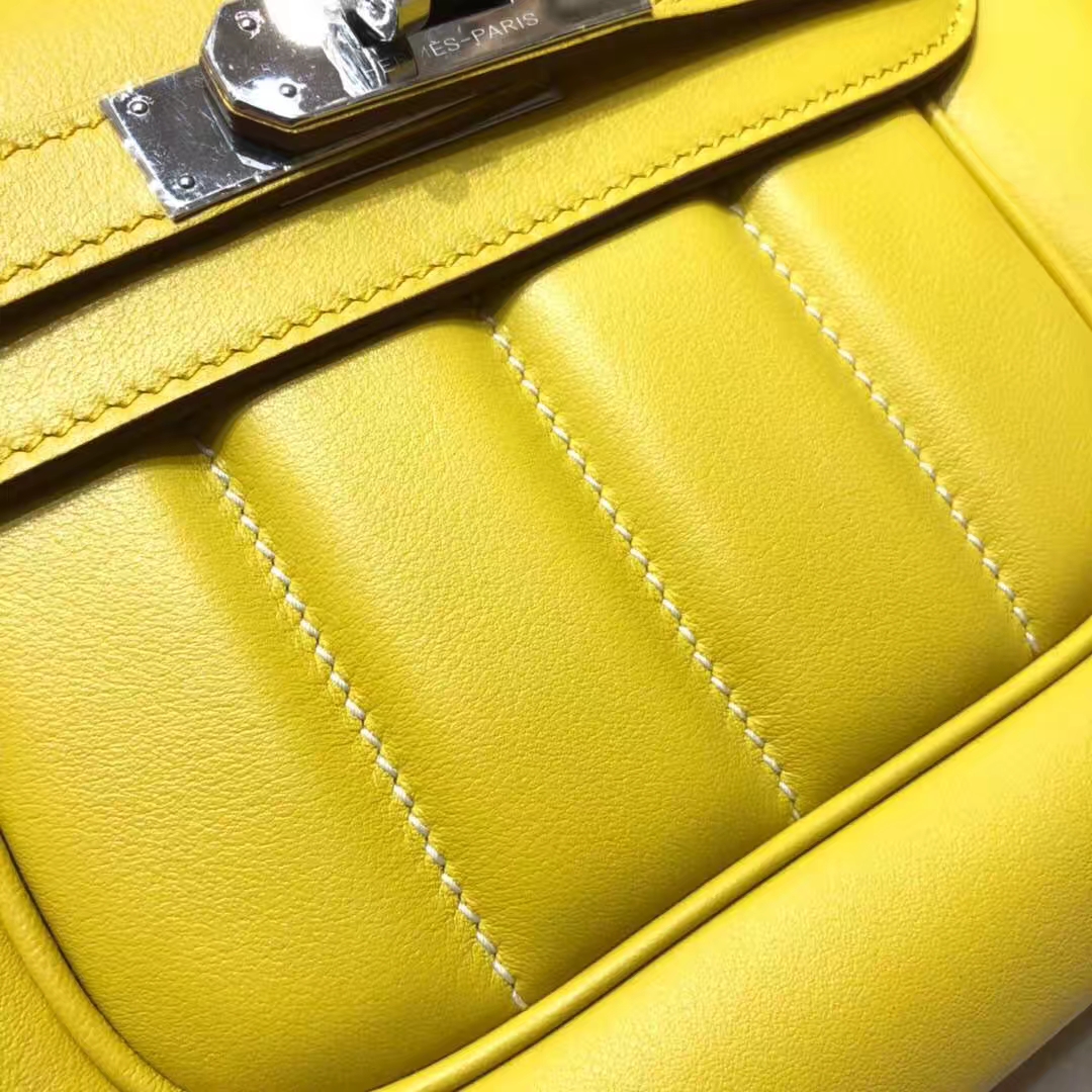 Hermes包包价格 爱马仕新款蜡线缝制Swift牛皮Parfums单肩女包 柠檬黄