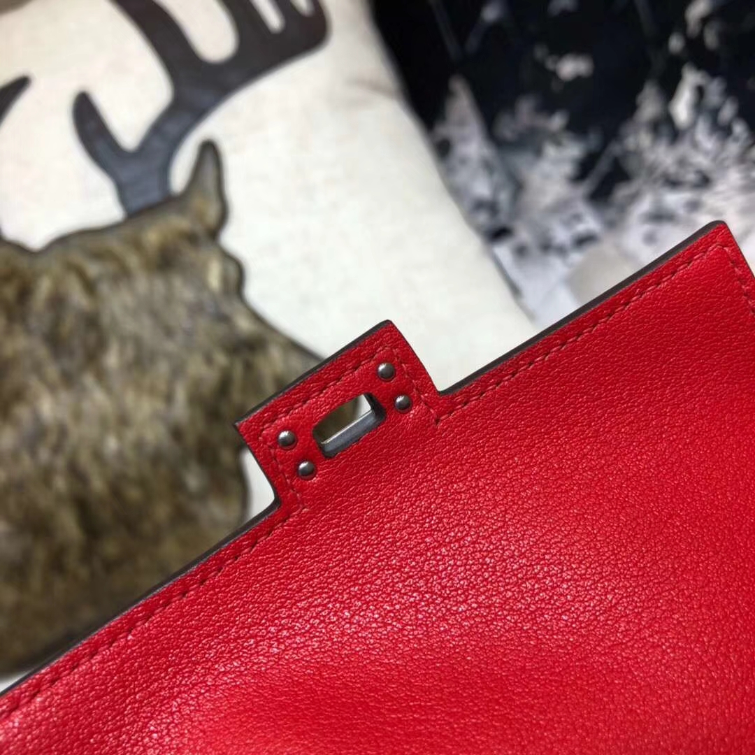 Hermes Kelly Doll 爱马仕新款女包 大红色拼黄色Swift牛皮凯莉娃娃包 银扣