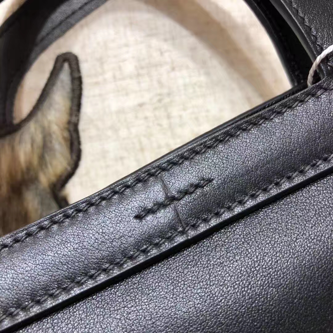 爱马仕包包官网 Hermes Halzan31CM 黑色原厂Swift牛皮手提包 银扣